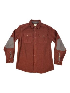 LL Bean Mens Shirt Medium Red Allagash Fleece Shacket Elbow Patch Snaps Jacket